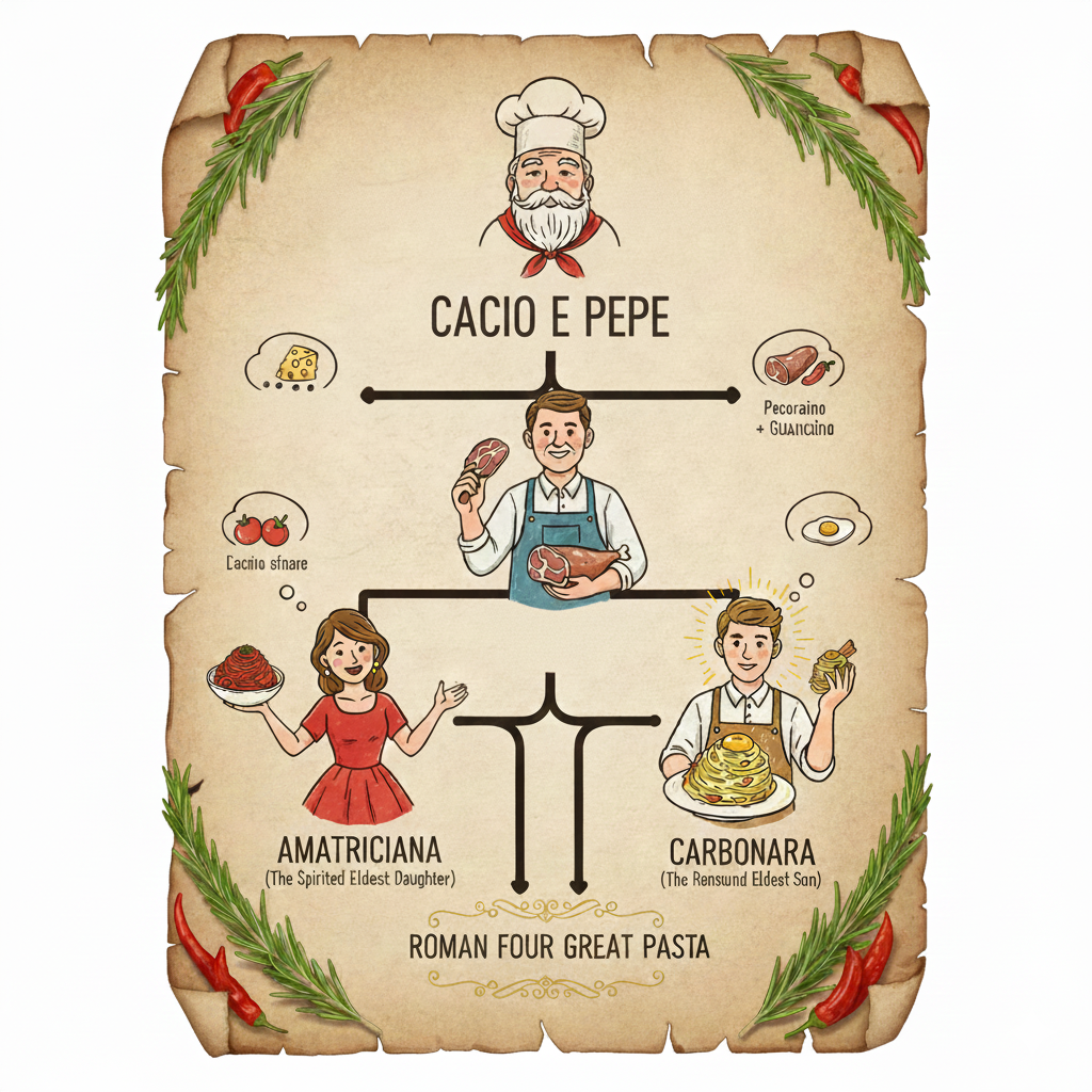 ローマ4大パスタの家系図