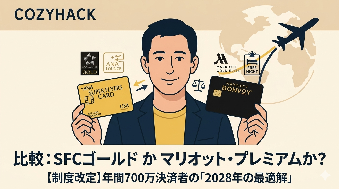 SFCゴールドとマリオットアメックスの比較記事のアイキャッチ画像